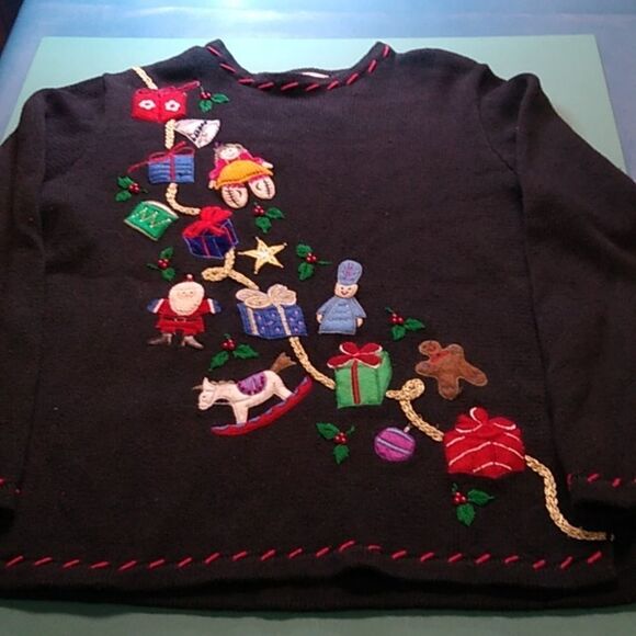 Vintage Basic Editions Holiday Women's Large Black Long Sleeve Cottagecore - Picture 1 of 9